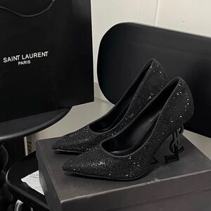 Saint Laurent Black Glitter Heels